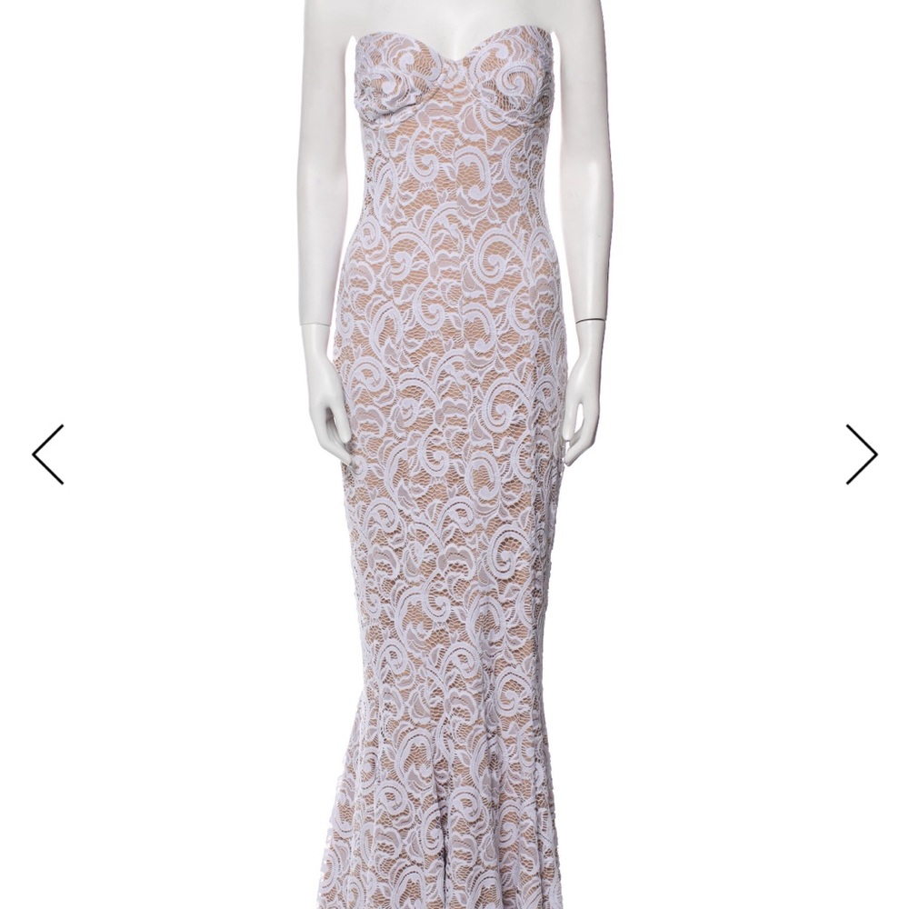 Norma Kamali White and Cream Patterned fishtail dress